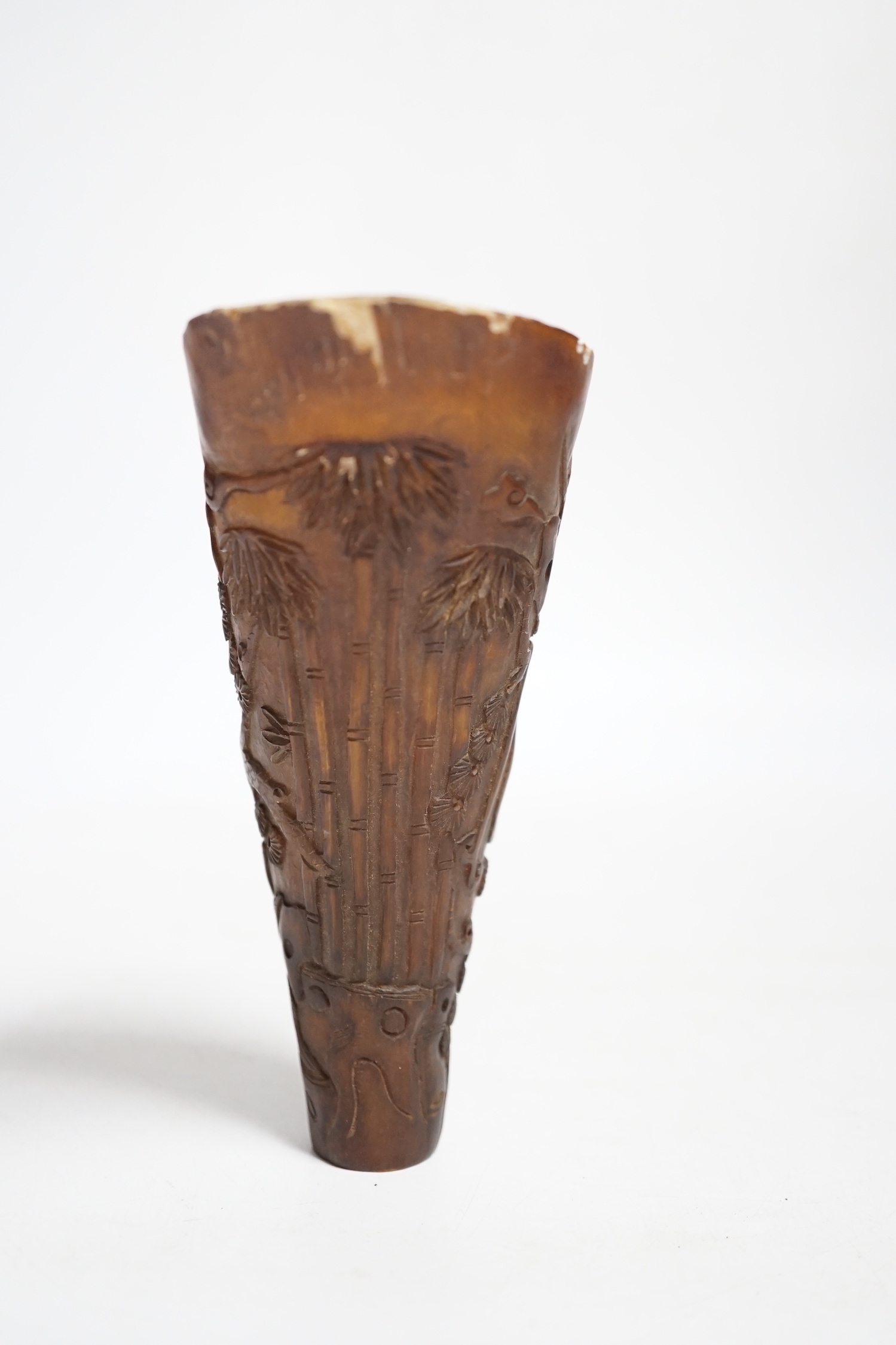 A Chinese carved horn cup 13cm